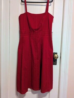 Ann Taylor Red Strappy Summer Cotton Dress - Classic A-Line